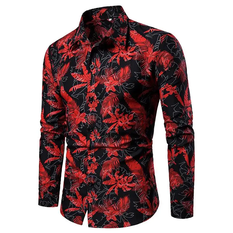 

Leaf Long Sleeve Printed Shirt for Men Casual Style Comfortable Fit Summer Fashion Inner Wear 100% Other Material