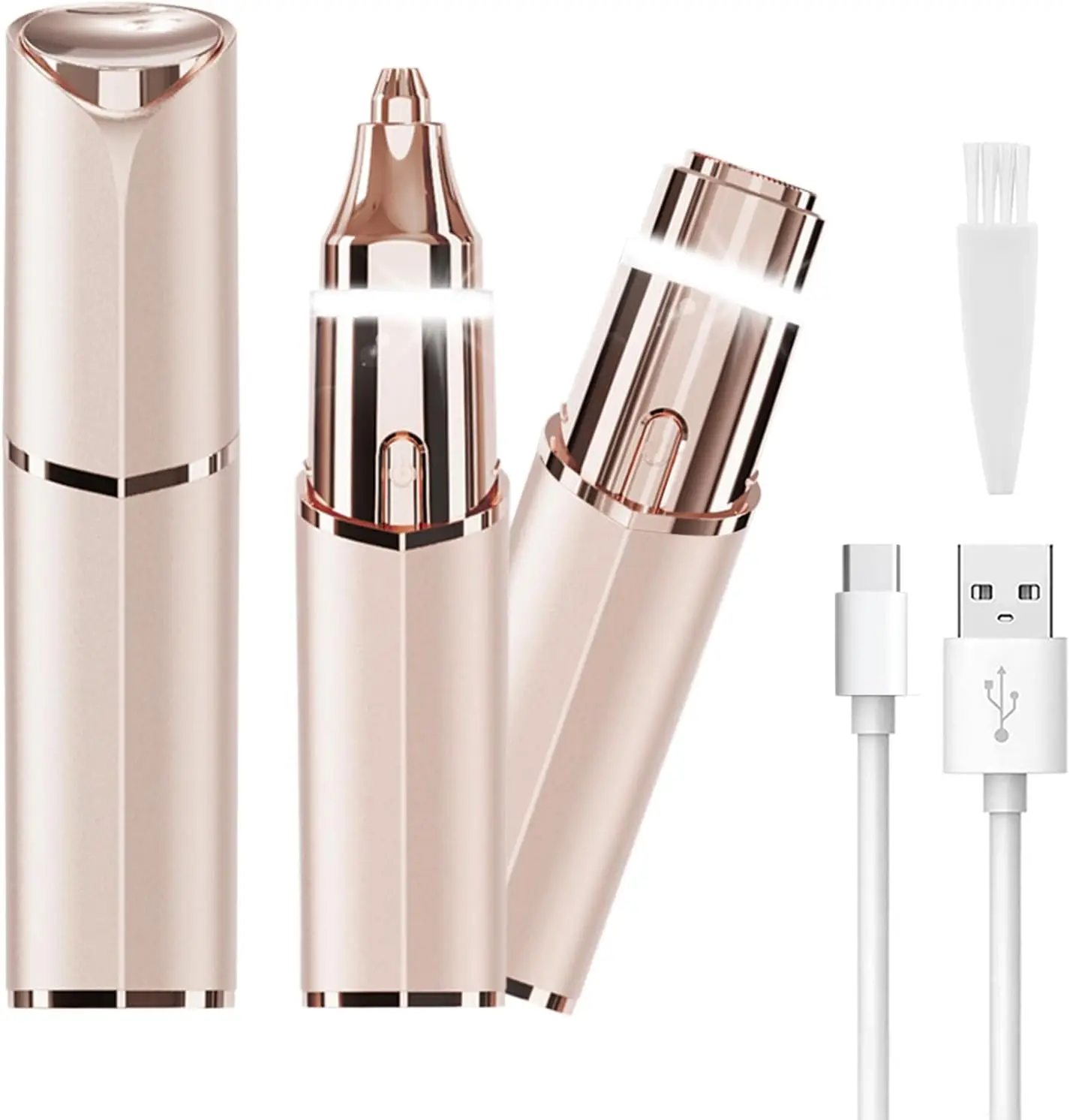 

Facial Hair Remover & Eyebrow Trimmer, 2-in-1 Electric Shaver for Women Men, Rechargeable with LED Light, Travel Size