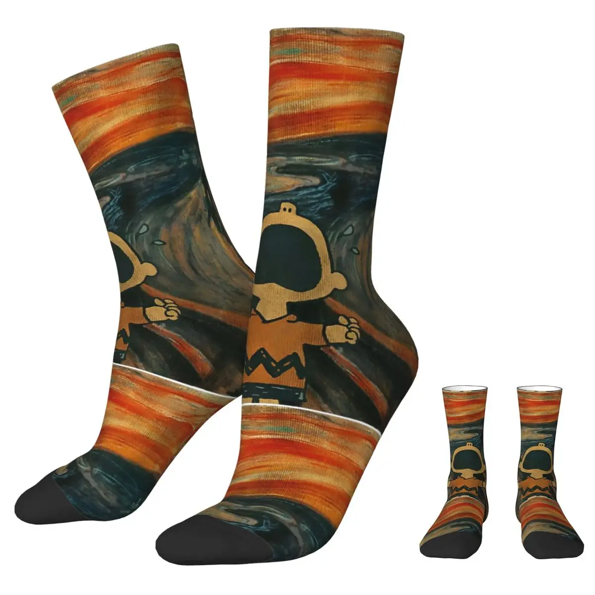 Retro Official Peanuts Charlie Brown Scream Artsy Skateboard Socks Polyester Long Socks for Unisex