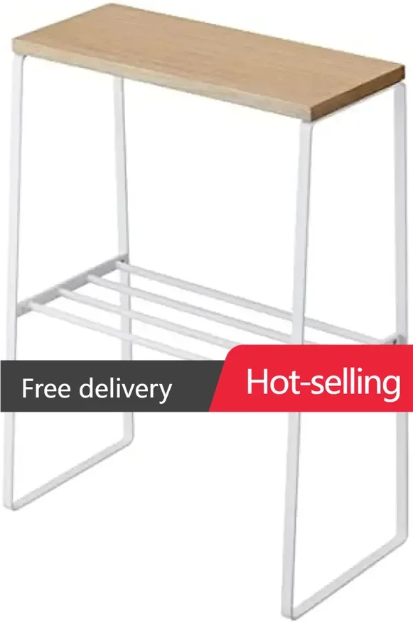 

Home Narrow Living Room End Table - Slim Side Storage Shelf Stand Furniture Metal and Wood Modern Skinny Accent Table Steel