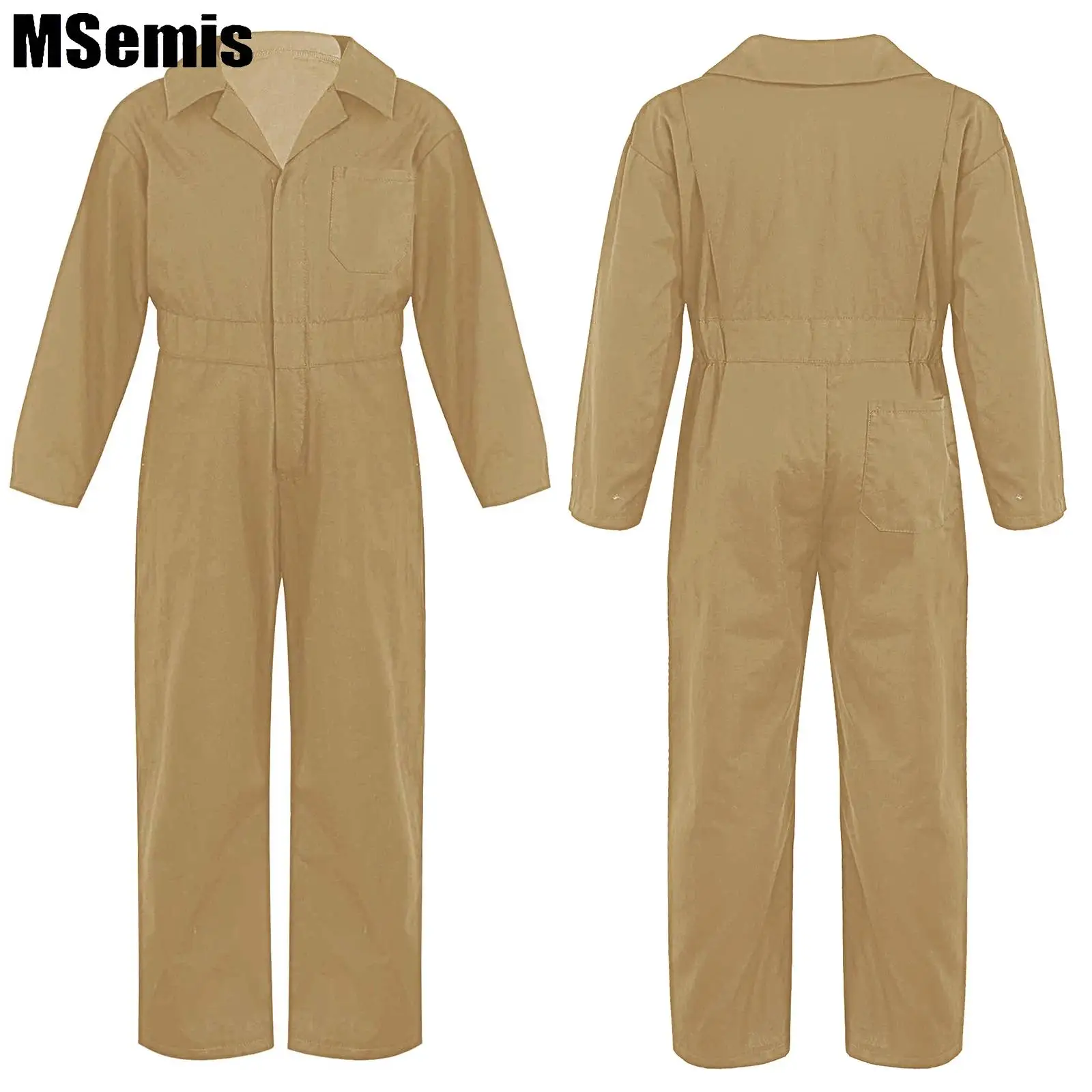 

Kids Boy Girl Coverall Jumpsuit Long Sleeve Turndown Collar Zipper Full Body Suit Halloween Mechanic Boiler Suit Flights Uniform