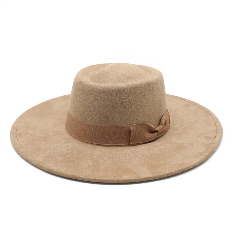 

Новая осенне-зимняя модная замшевая шляпа с кольцом и бантом для женщин, фетровый цилиндр вогнутой формы для путешествий