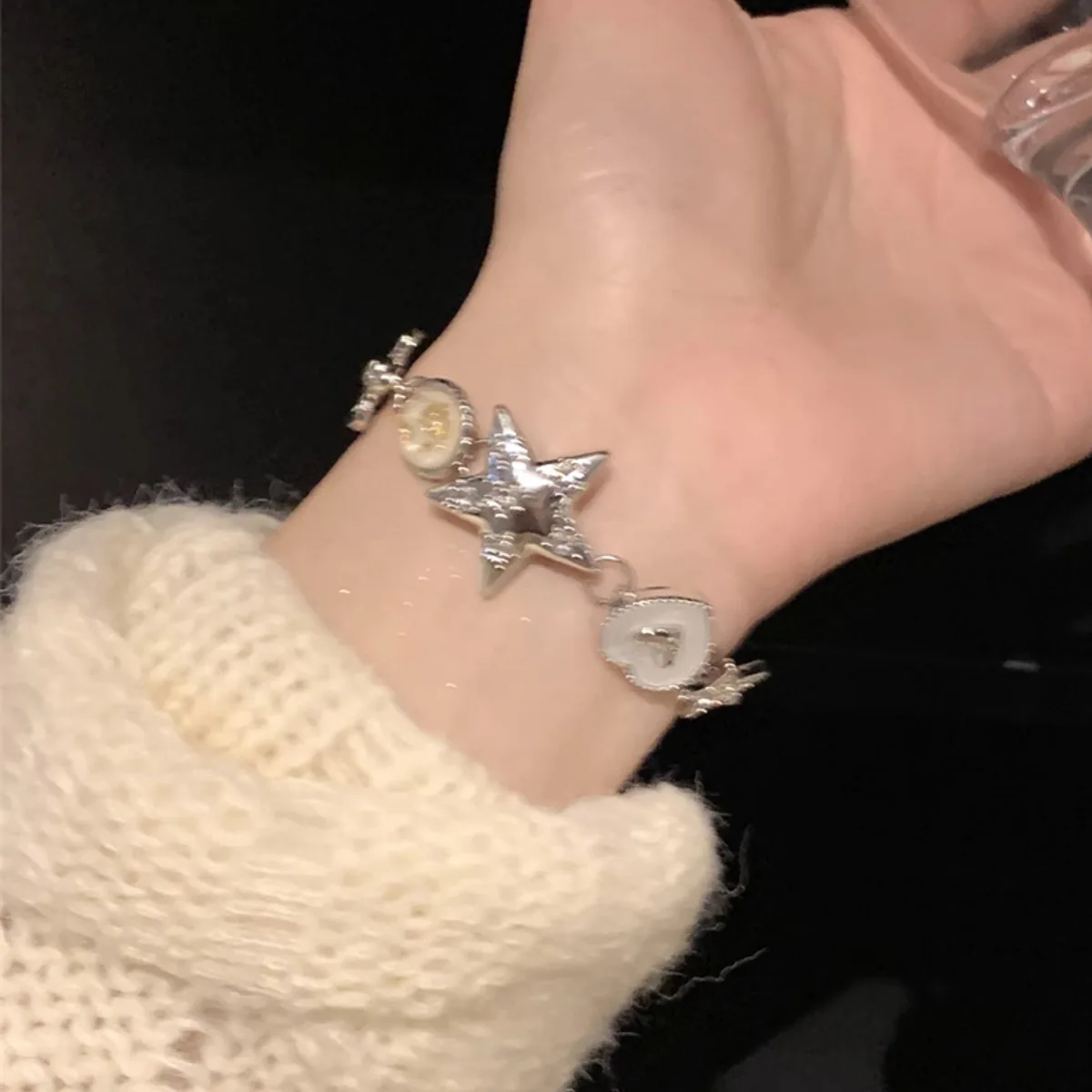 Star Girl Y2K Fritillaria Heart Flower Chain Bracelets On Hand for Women Vintage Fairy Love Daily Charm Jewelry Accessories