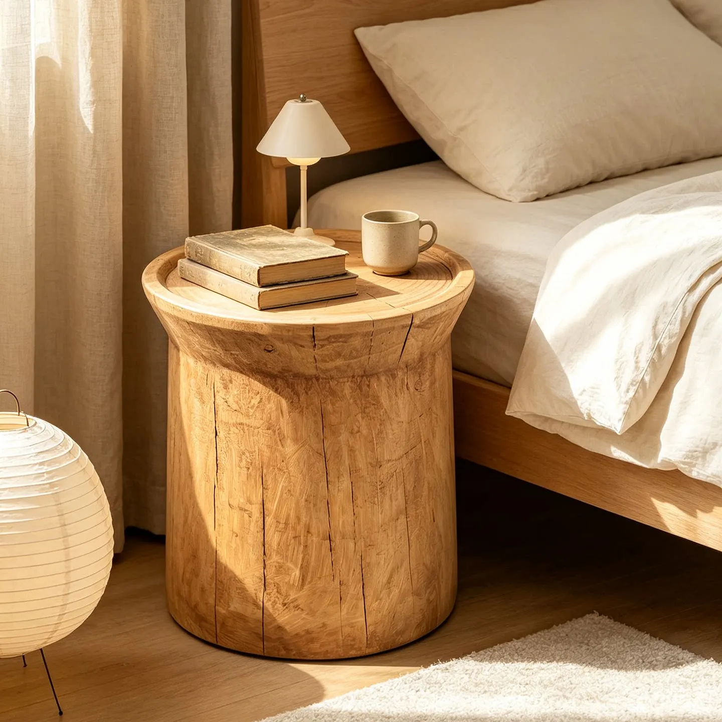 Imitation solid wood stump side few round bedside table B & B sofa side small coffee table small apartment storage stool