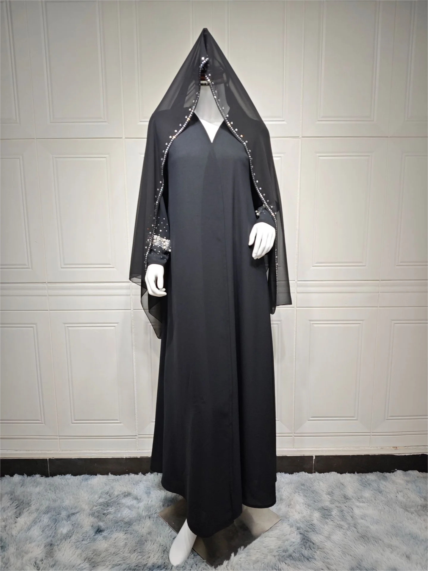 Eid musulmán diamante perlas Abaya para mujeres con bufanda Abayas Jalabiya Vestidos de fiesta Dubai Kaftan Vestidos Largos vestido largo 2024