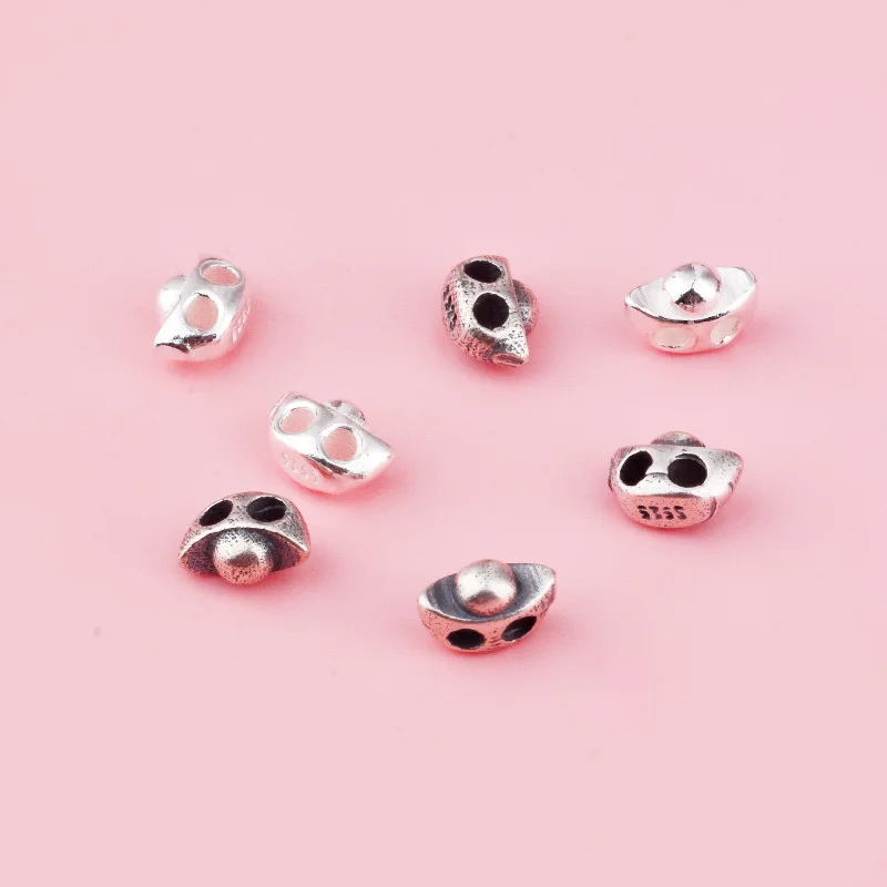5 pieces, S925 sterling silver retro mini ingots, double-hole beaded rope, DIY accessory materials for bracelets and anklets