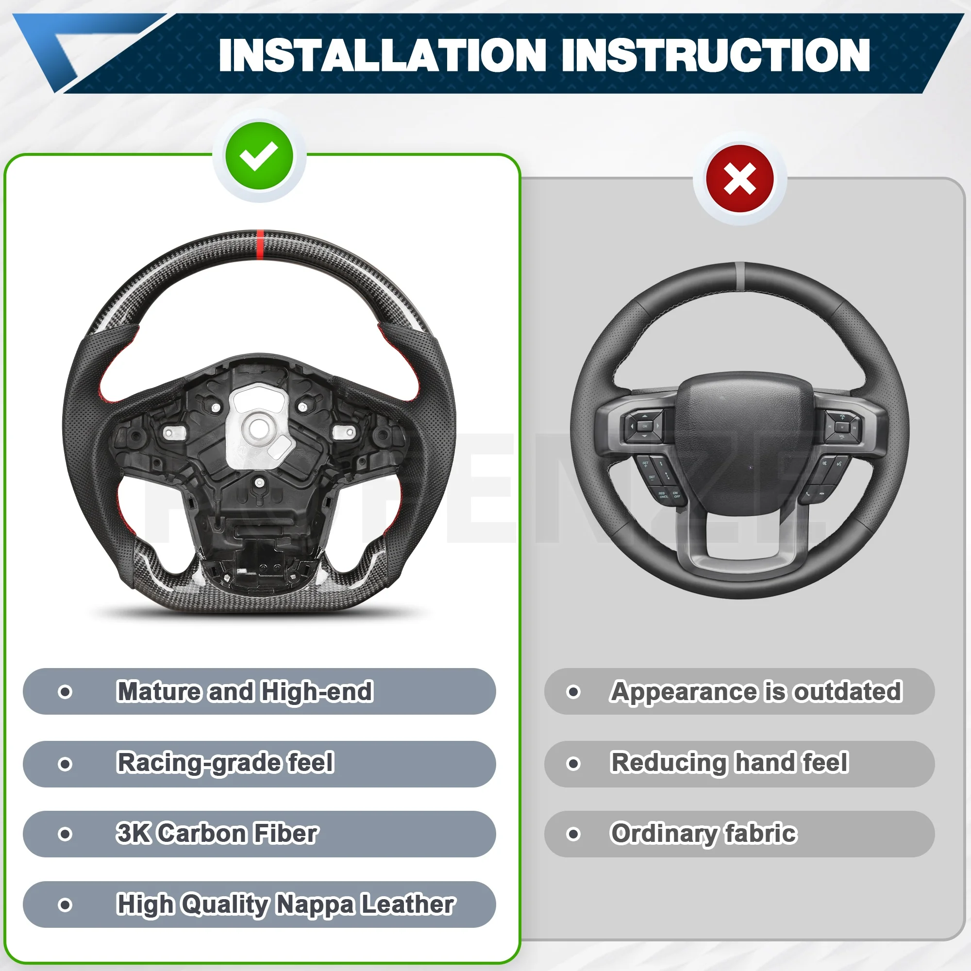 คาร์บอนไฟเบอร์พวงมาลัยสําหรับ Toyota GR Supra 2019-2022 D-รูป Nappa Perforated หนังแบนด้านล่างที่กําหนดเองพวงมาลัย