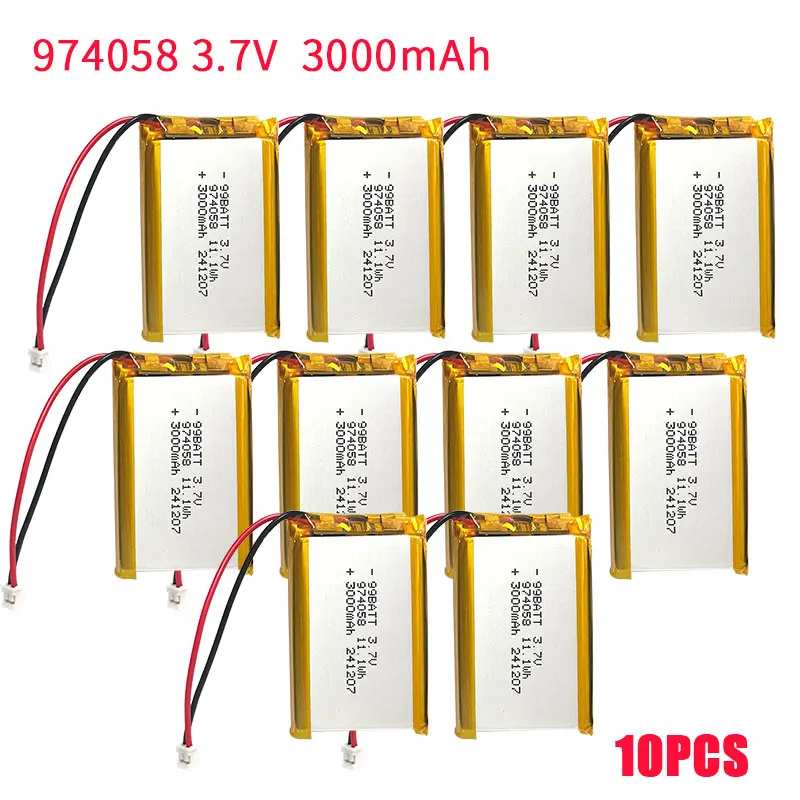 10 Pcs 974058 104060 104058 3000mAh Lithium Battery 3.7V Lipo Polymer Battery for GPS Navigator Aeromodelling Bluetooth Speaker