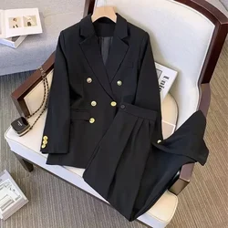 Fashion Elegant Women's Suit 2024 Single-breasted Korean Casual Long-sleeved Sets for Women 2 Pieces High Waist Loose Pants Sets