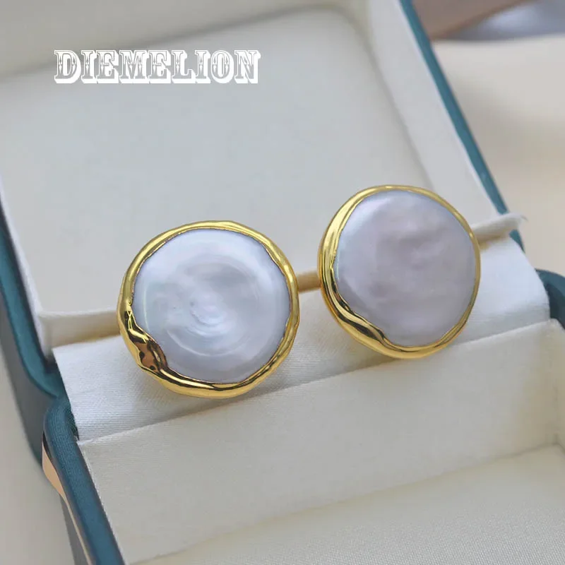 

19/25mm Big Baroque Button Natural Freshwater Pearl Earrings Coin Pearls 18K Gold Plated Stud Earrings for Women Fashion Jewelry