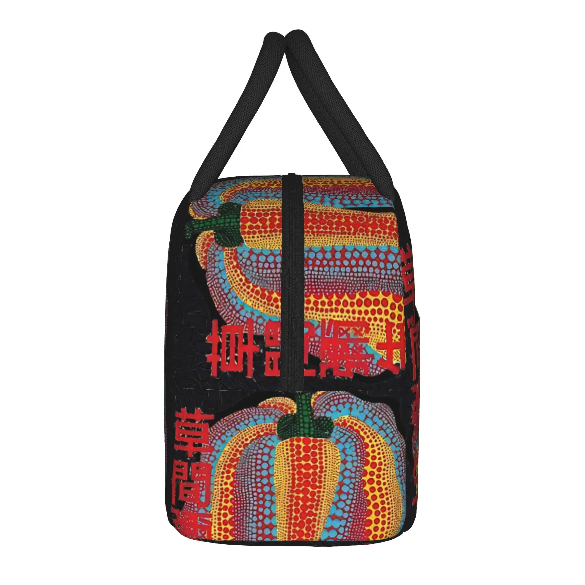 Yayoi Kusama Abstract Face Lunch Bag Japanese Artist Cute Lunch Box Travel Convenient Tote Food Bags For Women Oxford Cooler Bag