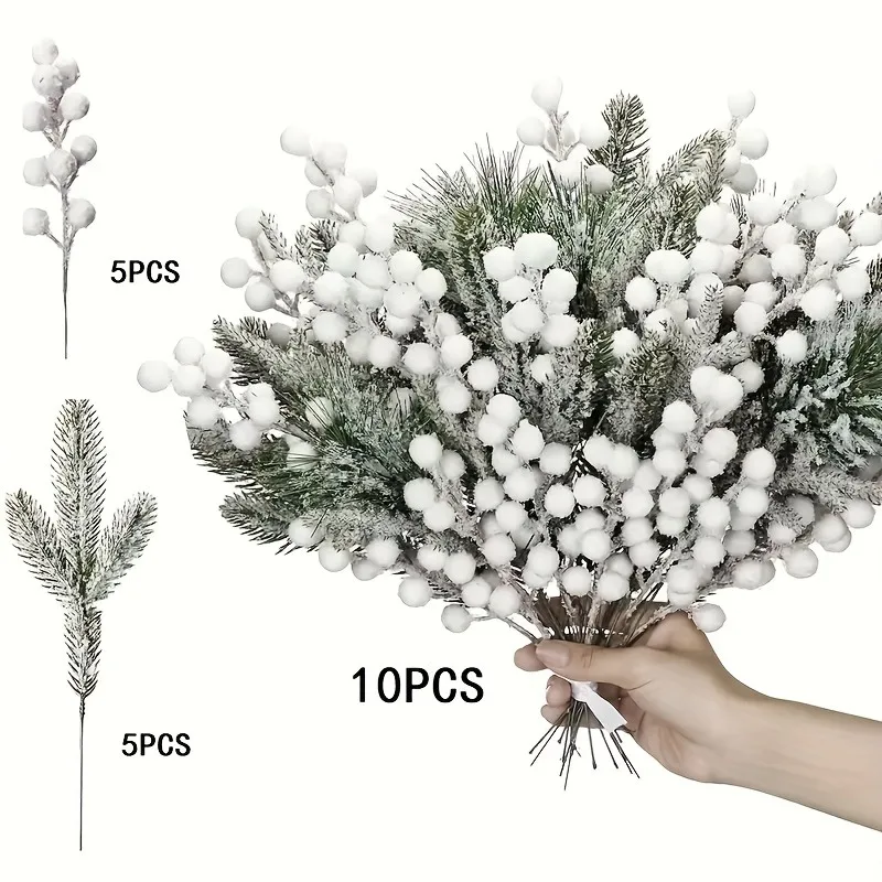 5/10 قطعة سنو وايت الاصطناعي الصنوبر إبرة باقة نبات صناعي عيد الميلاد الديكور لعيد الميلاد جارلاند زخرفة ديكور المنزل 2026 هدية #5