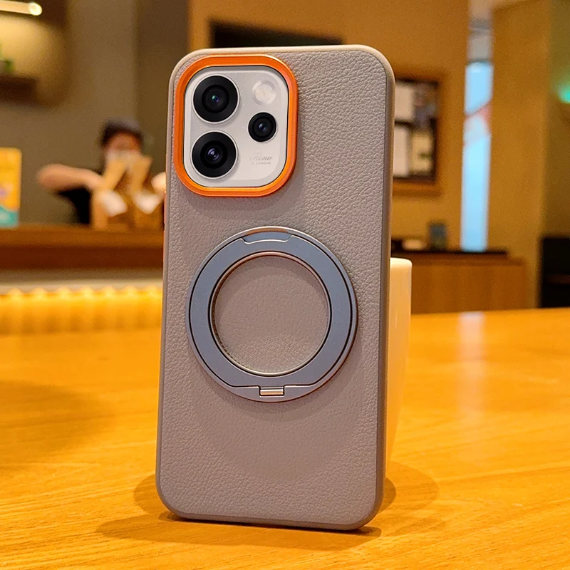 لهاتف OPPO Reno 15 Pro، حافظة Reno 15 ELVEV جلد PU فاخر مغناطيسي مضاد للسقوط مع حامل حلقي قابل للدوران غطاء هاتف
