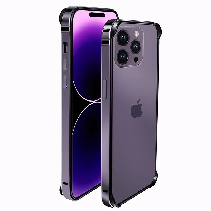 

Purple Aluminum Metal Phone Bumper + Tpu Case For Iphone 14 Plus Pro Max 14pro 14plus Phone Cover Coque Frame Accessories