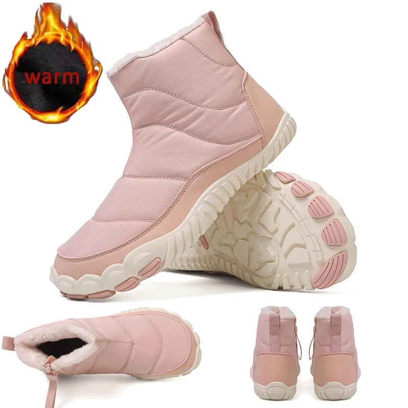 

Winter Women/Men Barefoot Snow Boots Zipper Cotton Boots Waterproof Warm Outdoor Non Slip Hiking Shoes Comfortable Cotton Boot