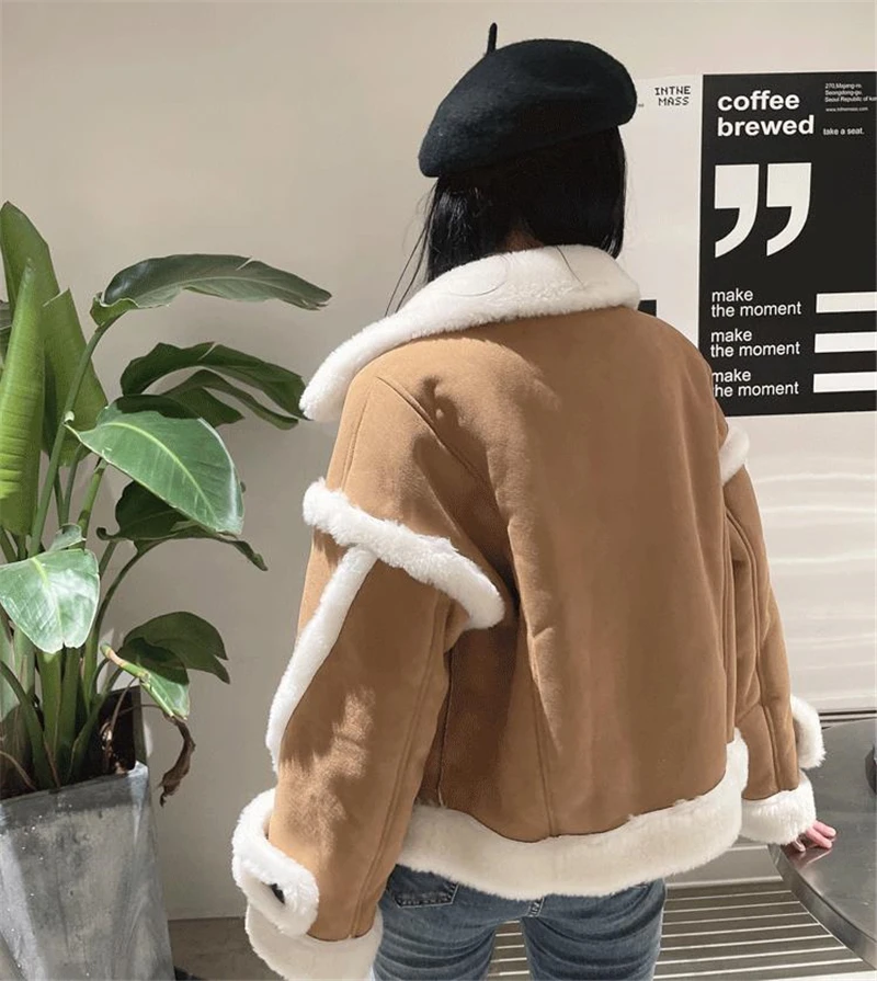 2023 Faux Fur Coats For Women Winter New Soft Suede Motorcycle Double Faced Fur Jacket Fashion Warm Female Outerwear Y3273