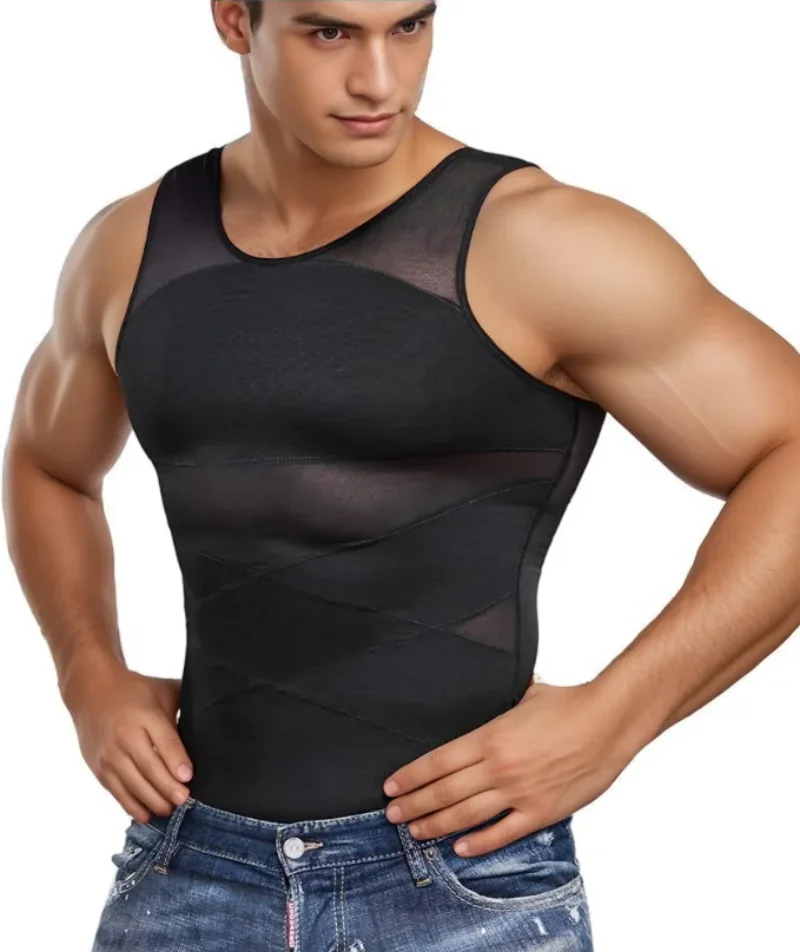 

Men Compression Shirts for Men Shapewear Chest Abdomen Control Body Shaper Slimming Undershirt Workout Vest Tank Top