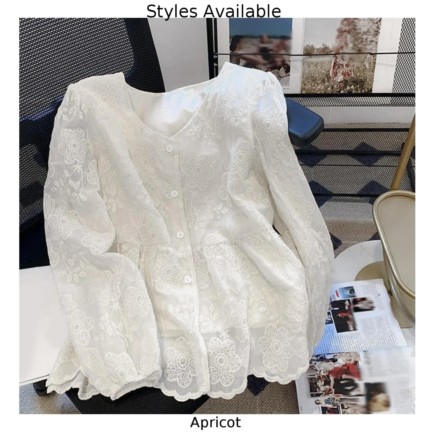 Long Sleeve Shirts Shirts Sweet French V-Neck Women Long Sleeve Blouse Lace Female Elegant Cute Tops Brand New