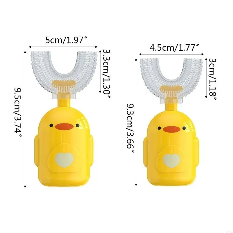 Q22D Cartoon Duck Baby Children Ceprush dientes 360 grados Cepillo dientes en forma U Teether Silicona suave Baby
