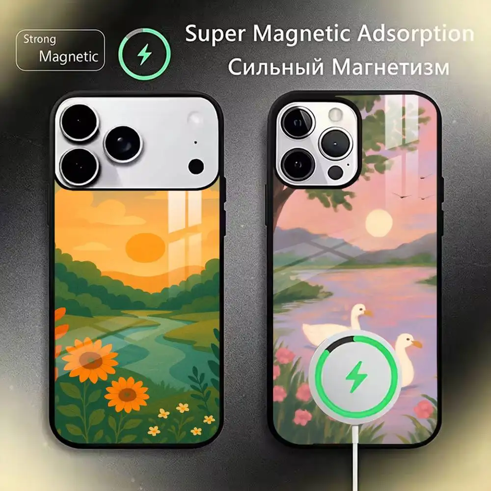

Aesthetic Oil Painting Landscape Phone Case For iPhone17,16,15,14,13,12,11 Plus,Pro Magnetic with Magsafe Wireless Charging