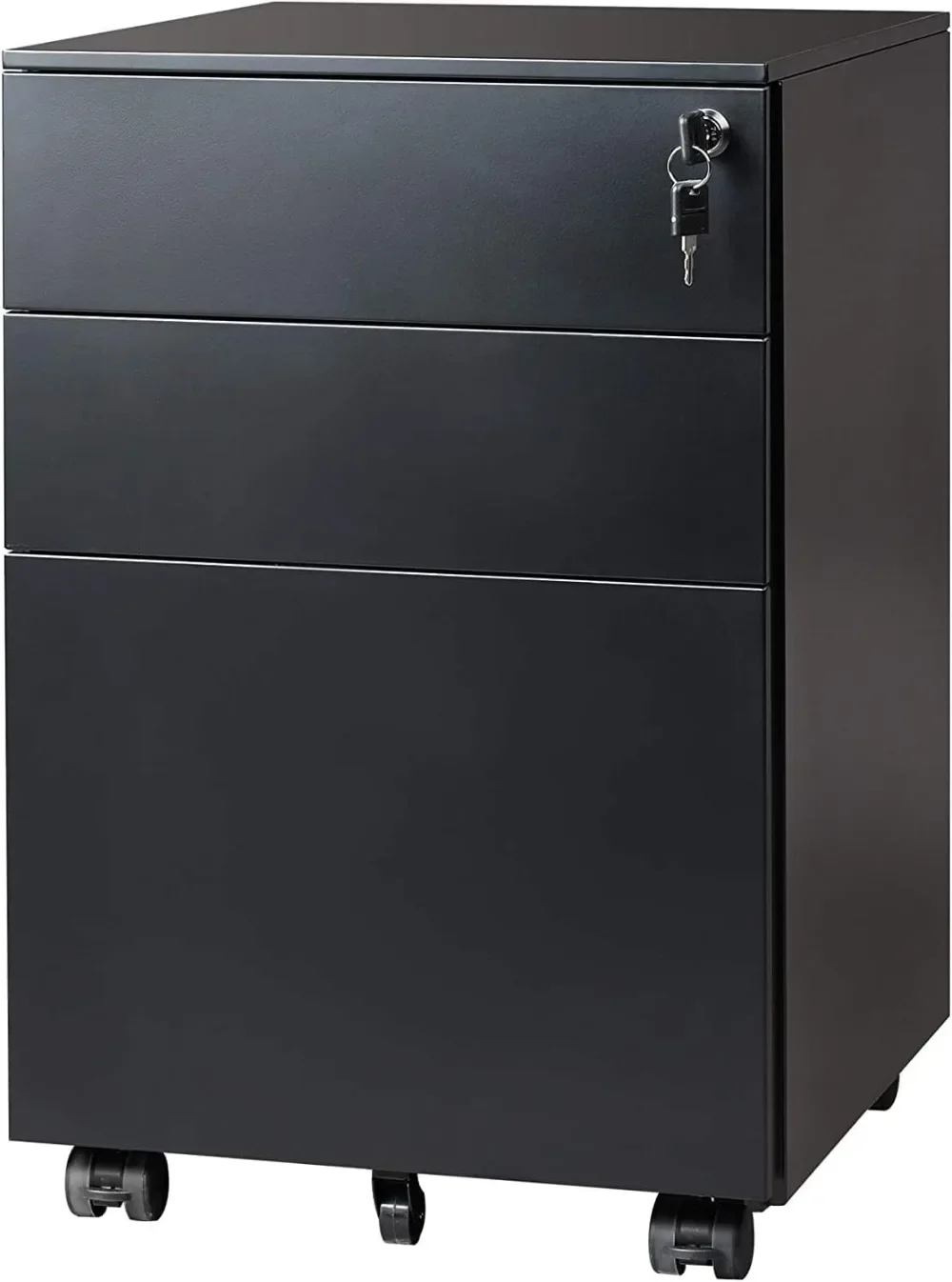 

Locking File Cabinet, 3 Drawer Rolling Pedestal Under Desk Office, Fully Assembled Except Casters, Black