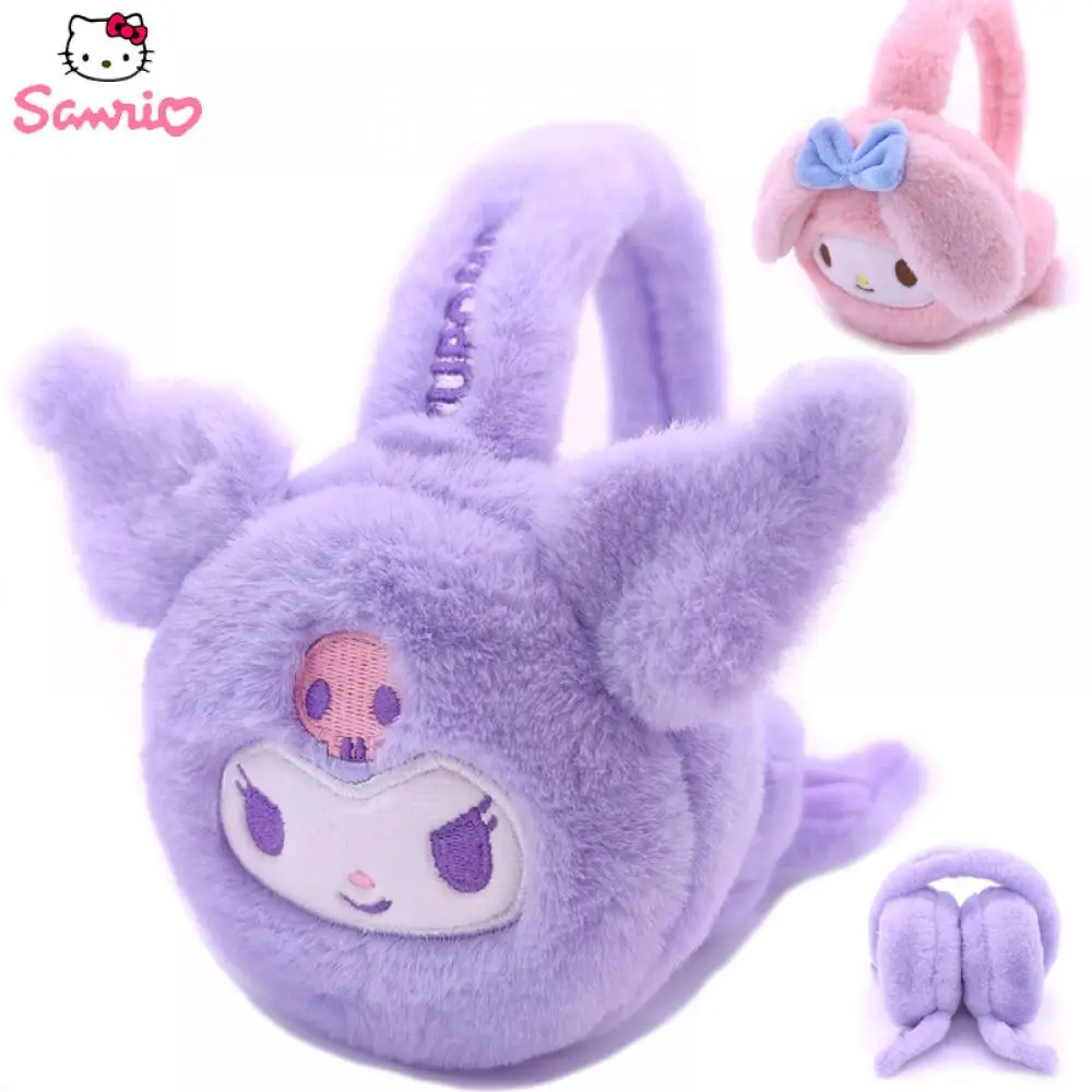 Winter Kawaii Kids Earmuffs Kuromi Melody Cartoon Warm Plush Ear Warmers Anime Sanrios Thick Outdoors Windproof Cold Proof Gift