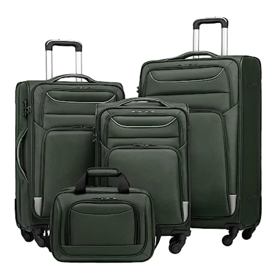 

Coolife Luggage 4 Piece Set Suitcase TSA Lock Spinner Softshell Lightweight Dark Green Travel Essential with Smooth Rolling and