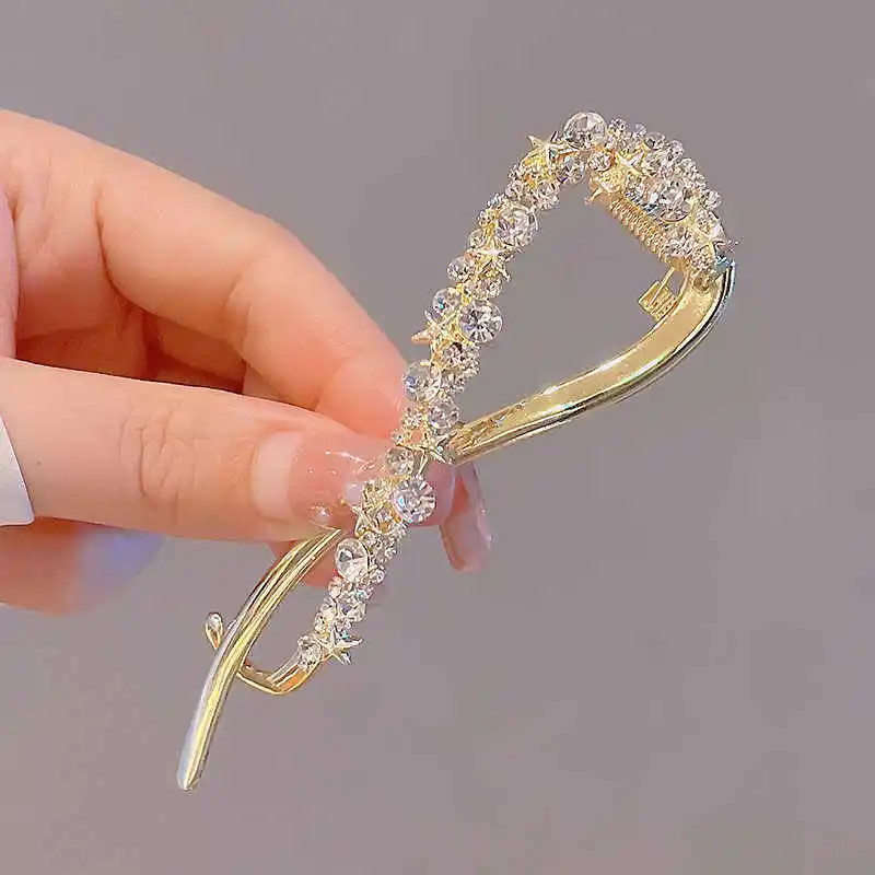 Mode Strass Banana Clip Haar Clips Elegante Unregelmäßige Frauen Haar Clip Mädchen Klaue Kopfschmuck Haar Zubehör Koreanische Haarnadel – Detail 9