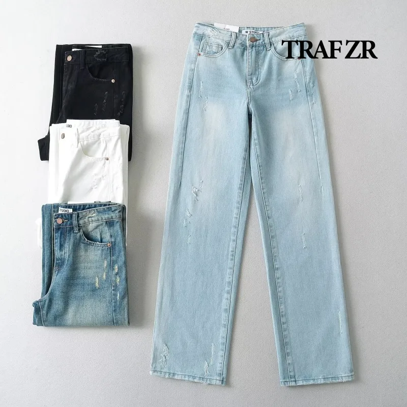 TRAF ZR Women's Jeans Pants Jean Wide Shorts Woman Pant Denim Trousers Y2k Baggy Summer 2024 Fashion Modern Flared Clothing