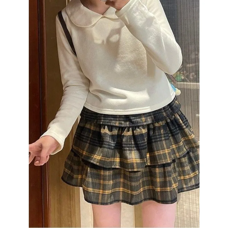 Japanese Y2k Cute Ruffled Plaid Skirt Punk Rock Subculture Cake Skirts Japanese Preppy Style Casual Summer 2024 Women Skirts