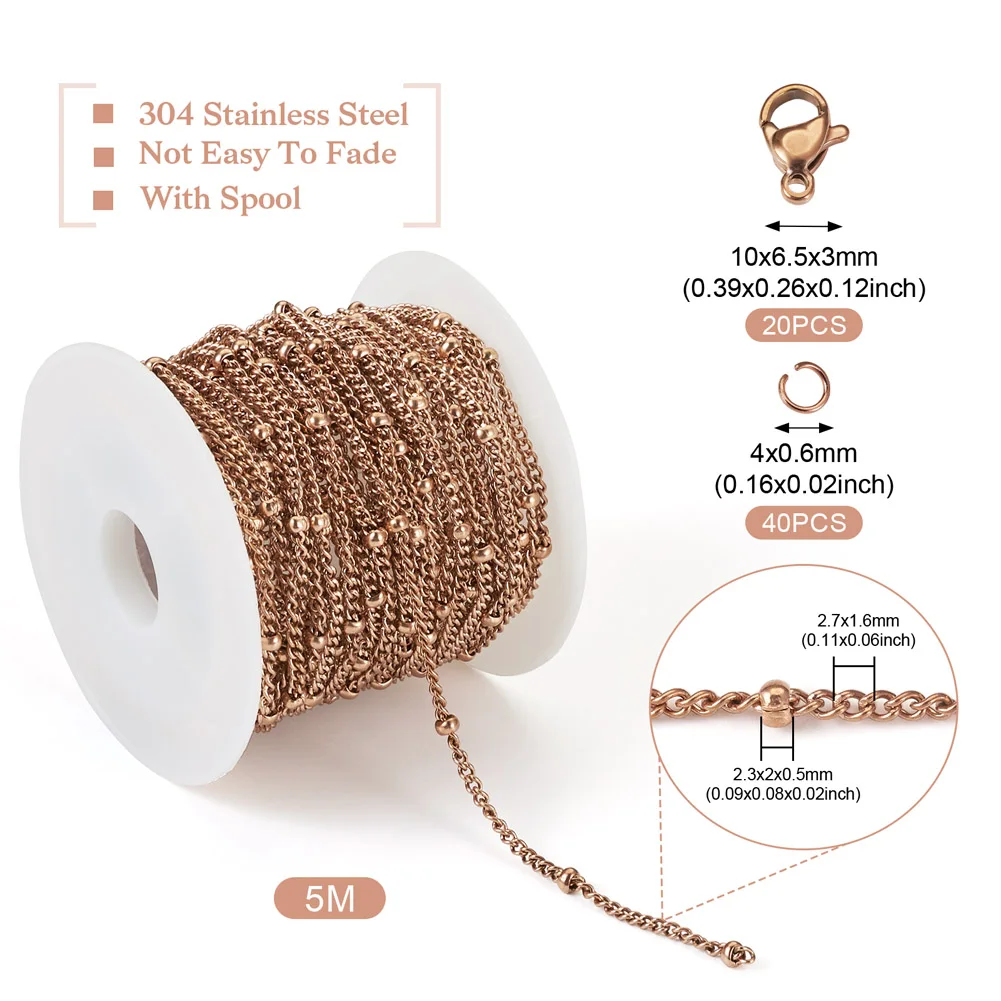 5m Roségold Farbe 304 Edelstahl Satelliten ketten mit Bieger ingen Verschlüsse für DIY Schmuck herstellung Zubehör