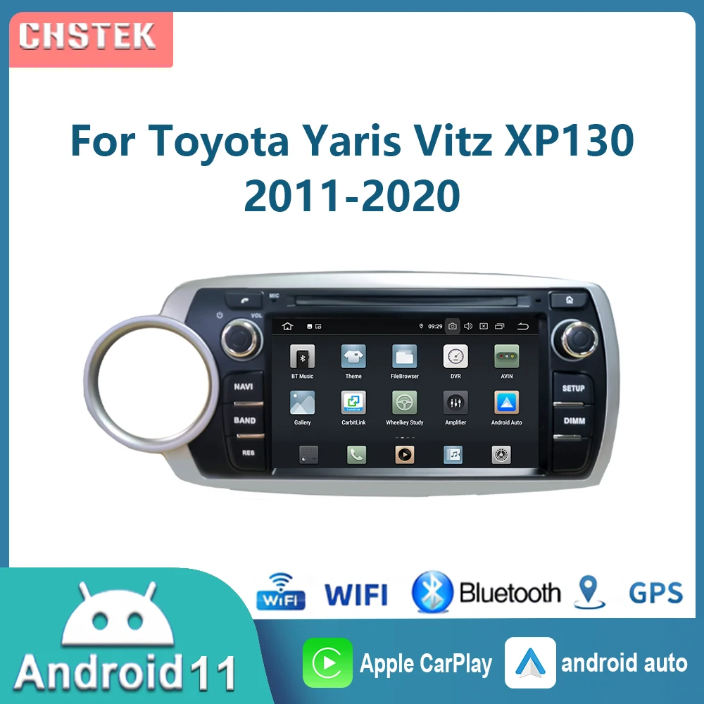 Auto Radio Android 11 Für Toyota Yaris Vitz XP 130 2011-2020 Multimedia Navigation Drahtlose Carplay Bluetooth Stereo Audio WIFI
