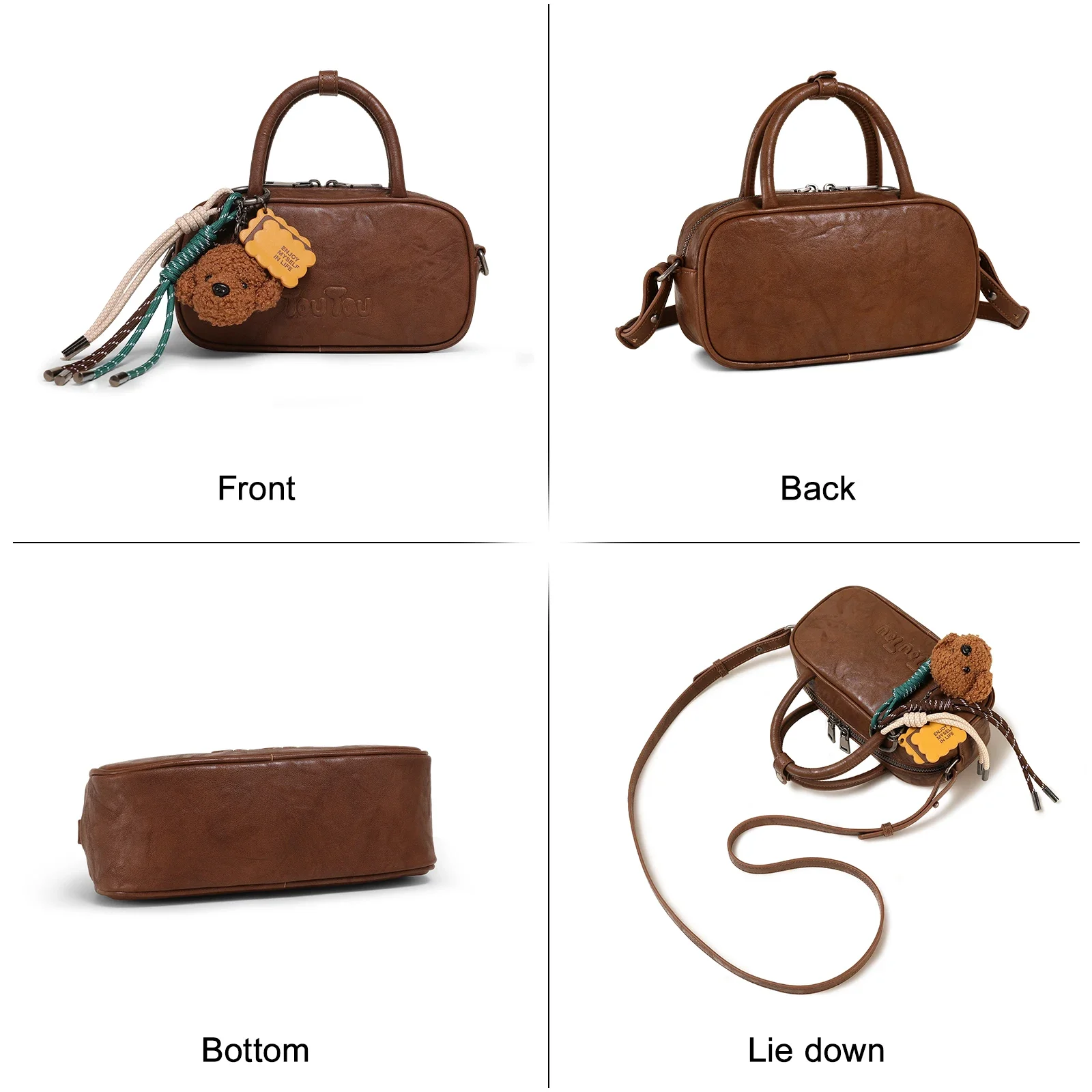 TOUTOU  brown Bowling Bag boston bag Imitation Plant Tanning Premium Shoulder Handheld Crossbody Bag for Women Gift for Her
