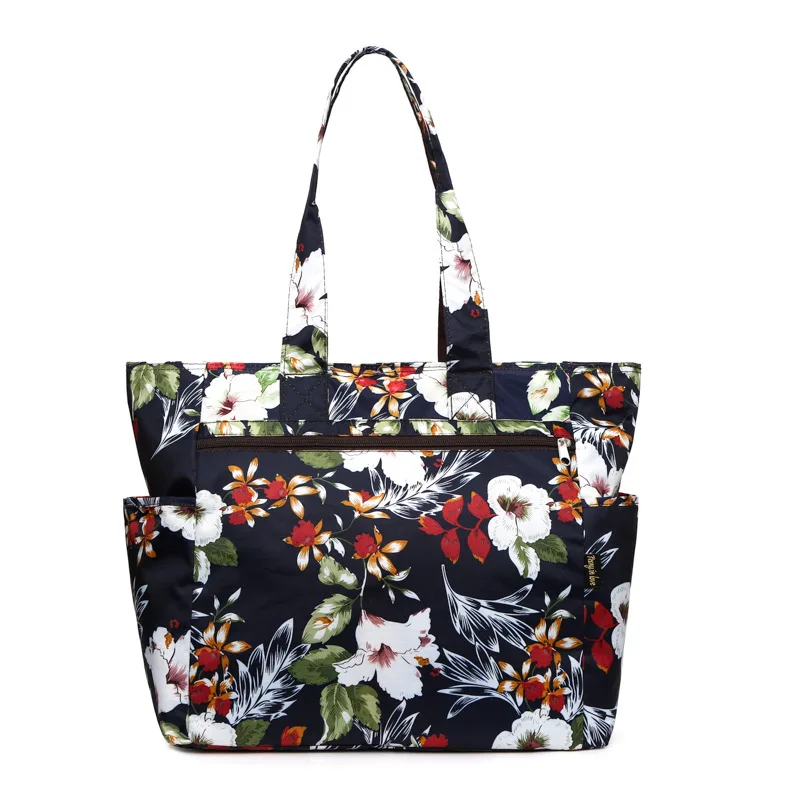 Women Nylon Floral Prints Shoulder Bag Waterproof Female Handbag Shopping Package Travel Beach Bags Ladies Book Pouch for Girls