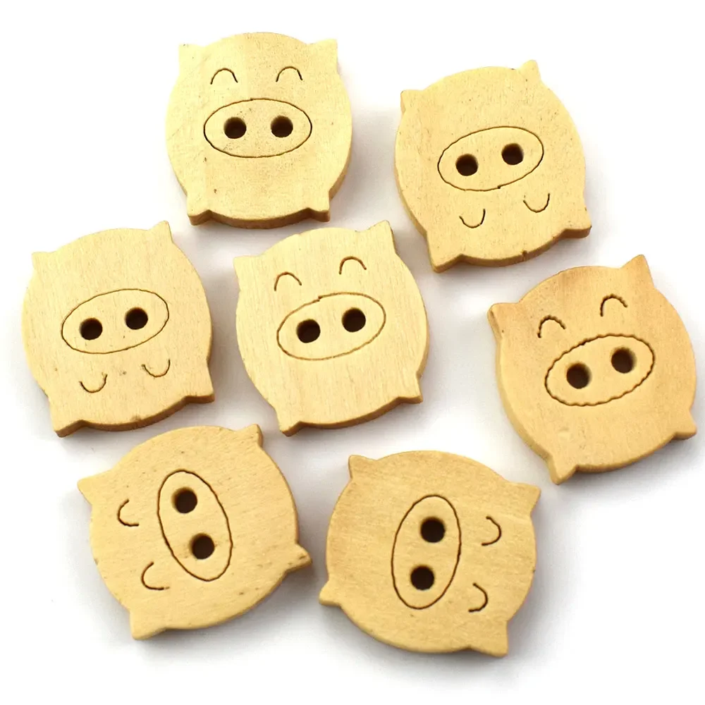 

50PCS 18MM Wood Button Pig Button Garment Animal Cartoons Buttons Coat Boots Sewing Clothes Accessories Wooden Buttons