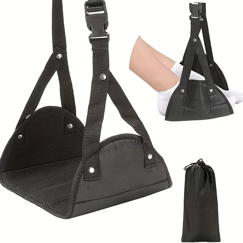 

Portable Foot Hammock - Adjustable Straps, Durable Metal Buckles. Compact for Office, Airplane & High Speed Rail. Black.