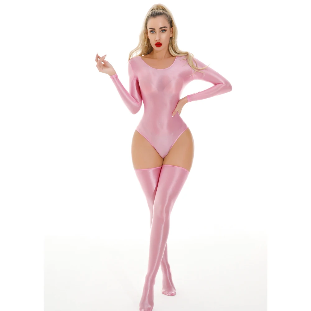 Neuer Unisex Glänzender Langarm-Catsuit Badeanzug Strumpfhose Sexy Body Teddies Elastischer Fitness-Bodysuit Bademode Leotard Unitard – Detail 4