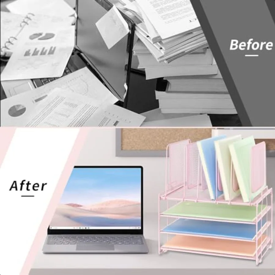 Настольный органайзер для бумаги с ручкой, 3-х ярусные лотки для писем с 5 вертикальными держателями для файлов, настольный органайзер для хранения бумаги для классной комнаты H