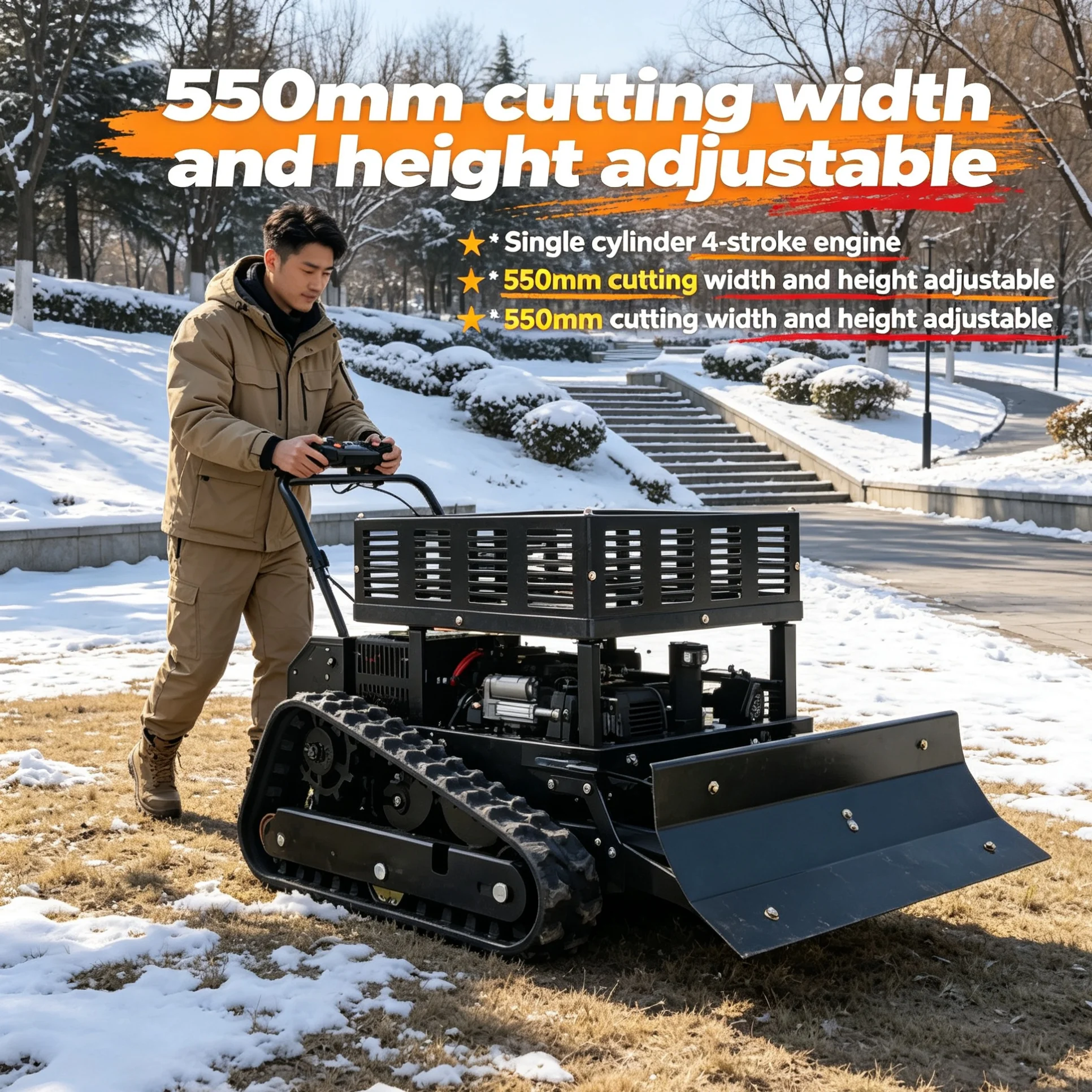 Customized Long-distance Self-propelled Mower with Storage Rack, standardized cutting parameters meet official slope green