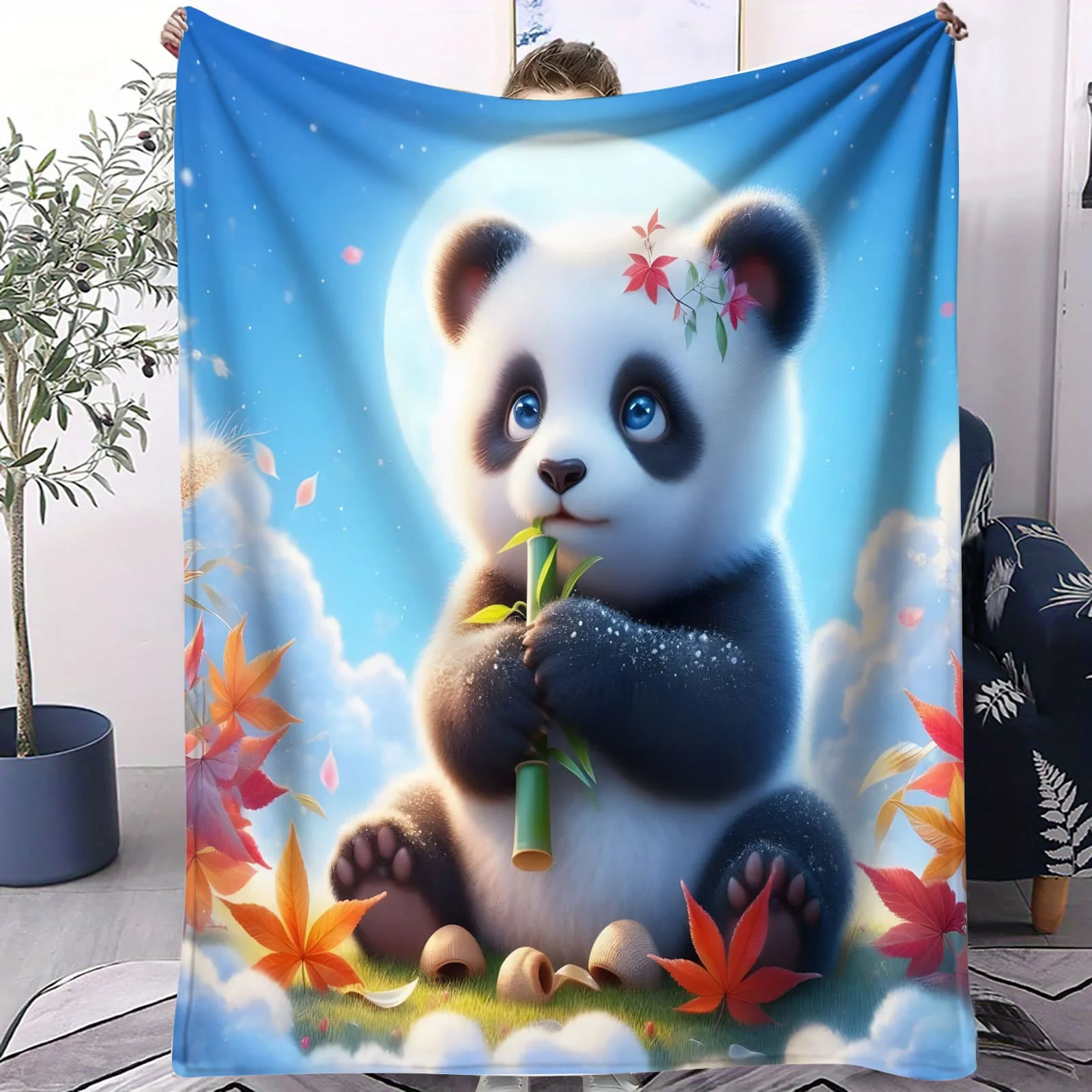 

Мягкое одеяло с милой пандой в стиле фэнтези - флисовый плед на тему причудливого леса для кроватей, дивана, домашнего декора, для взрослых и детей, уютный теплый подарок