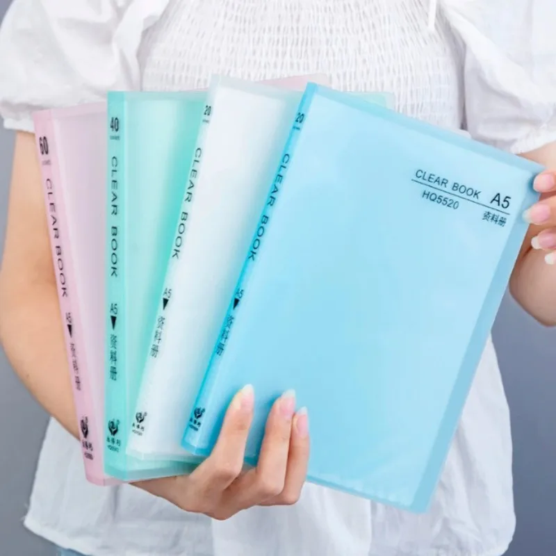 

A5 20/30/40/60 Pages Plastic File Booklet Insert Folder School Business Office Supplies Plastic Storage Documents Paper Clip