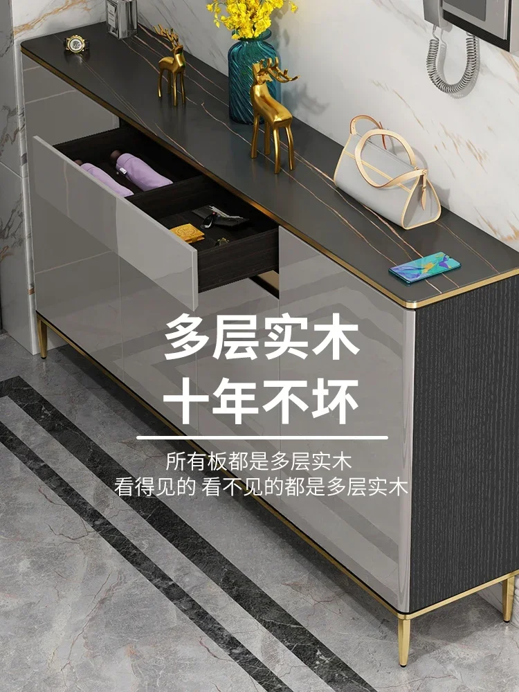 shoe household door luxury high-end slate solid wood integrated wall disinfection porch cabinet