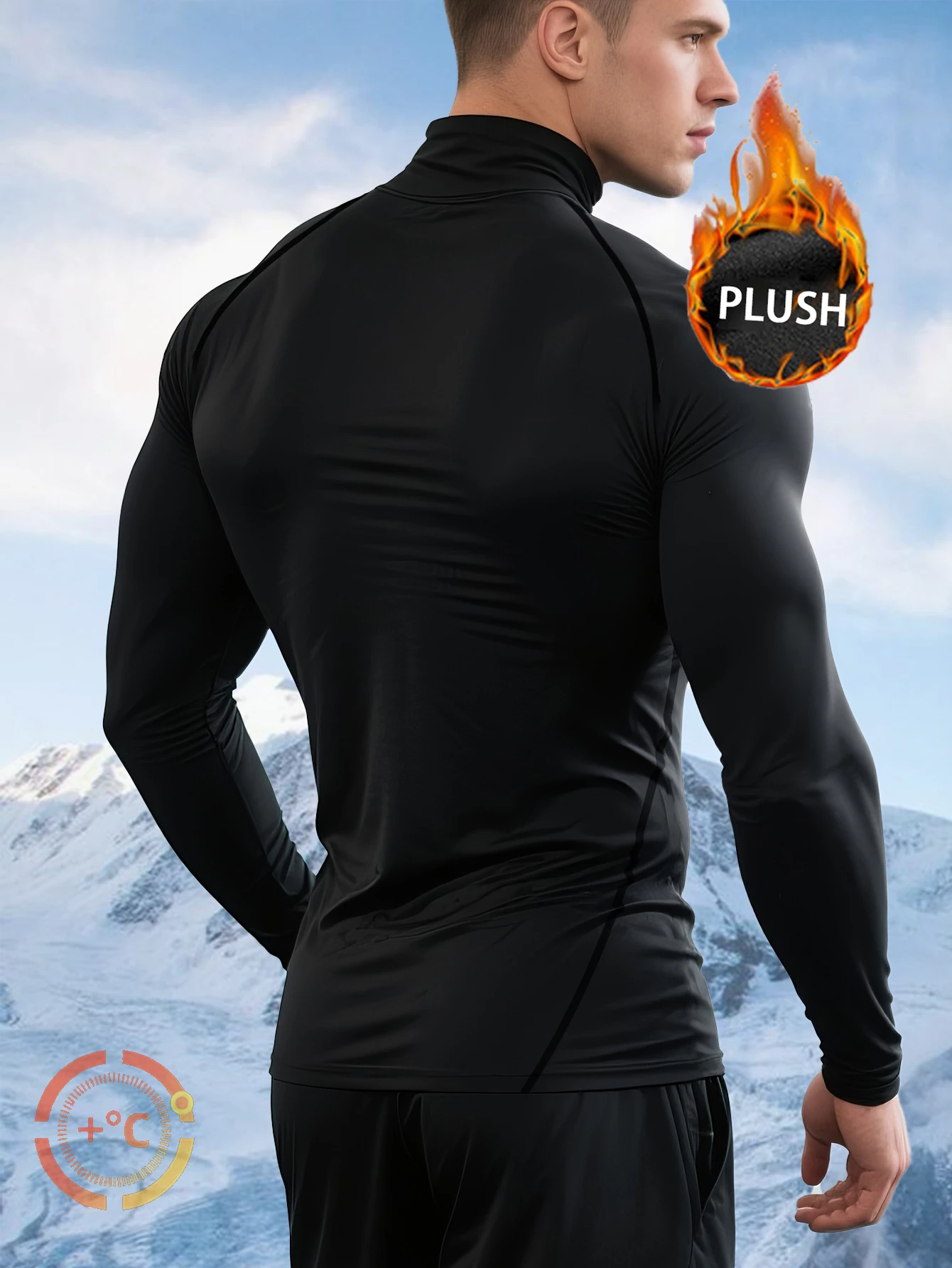 1 مجموعة الرجال الأسود الدافئة ضغط الصوف رياضية وهمية الرقبة باريس طباعة سليم صالح مطاطا الحرارية رياضية الجري تجريب Tra #4