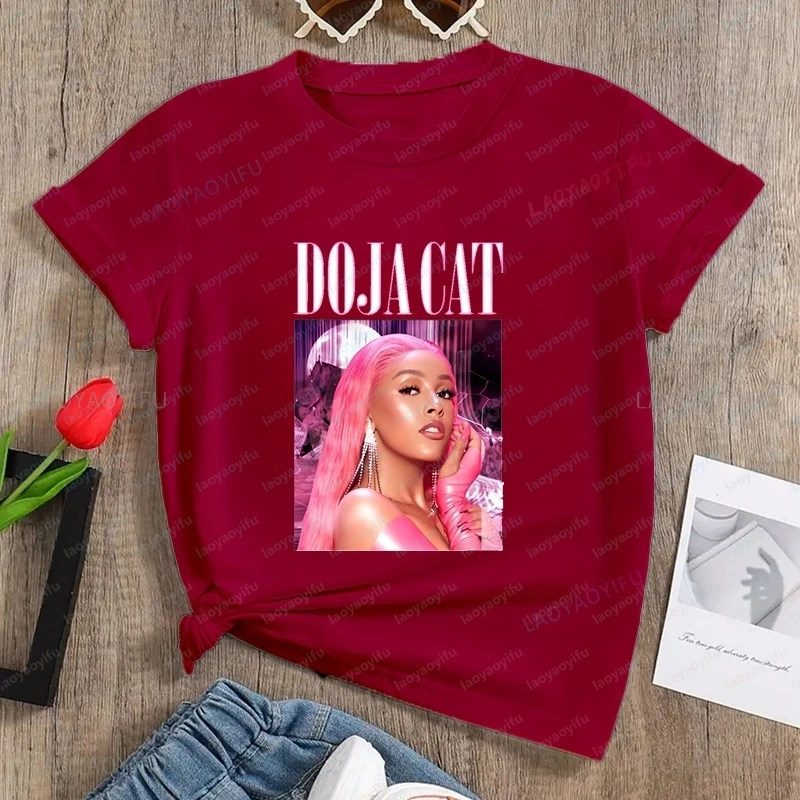 Classic poster printed fashionable women's T-shirt by American singer Doja Cat, summer casual pure cotton round-neck T-shirt
