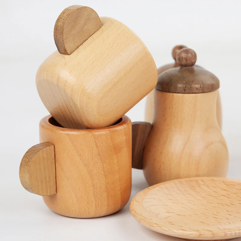 خشبية الأطفال لعبة مونتيسوري إبريق الشاي فنجان محاكاة أدوات المطبخ طفل التعليم التظاهر اللعب لعبة الفتيات هدية عيد ميلاد