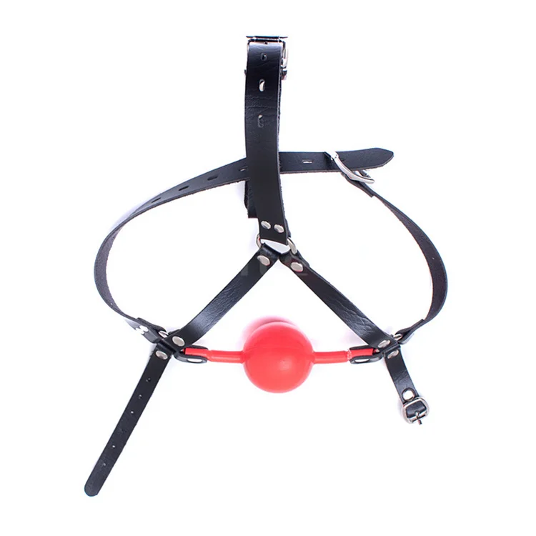 48mm Silicone Ball Open Mouth Gag Leather Head Harness Restraint Ball Gag with Lock BDSM Bondage Sex Toys for Adult Couples