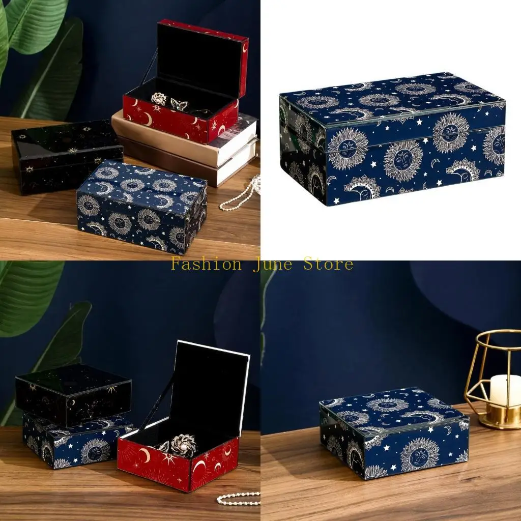 

N5KA Изысканный стеклянный сундук для ювелирных изделий. Функциональный футляр для ювелирных изделий с принтом. Просторные для и