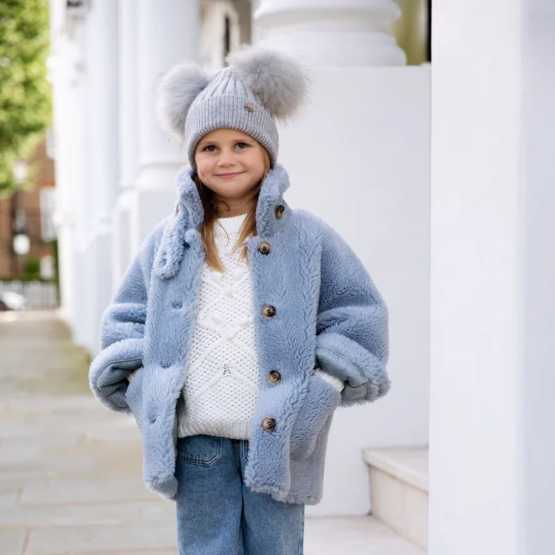 

New 2023 Fashion Kids Fleece Coat Toddler Fake Fur Jacket Winter Autumn Children Overcoats Solid Stand Collar Girls Clothes