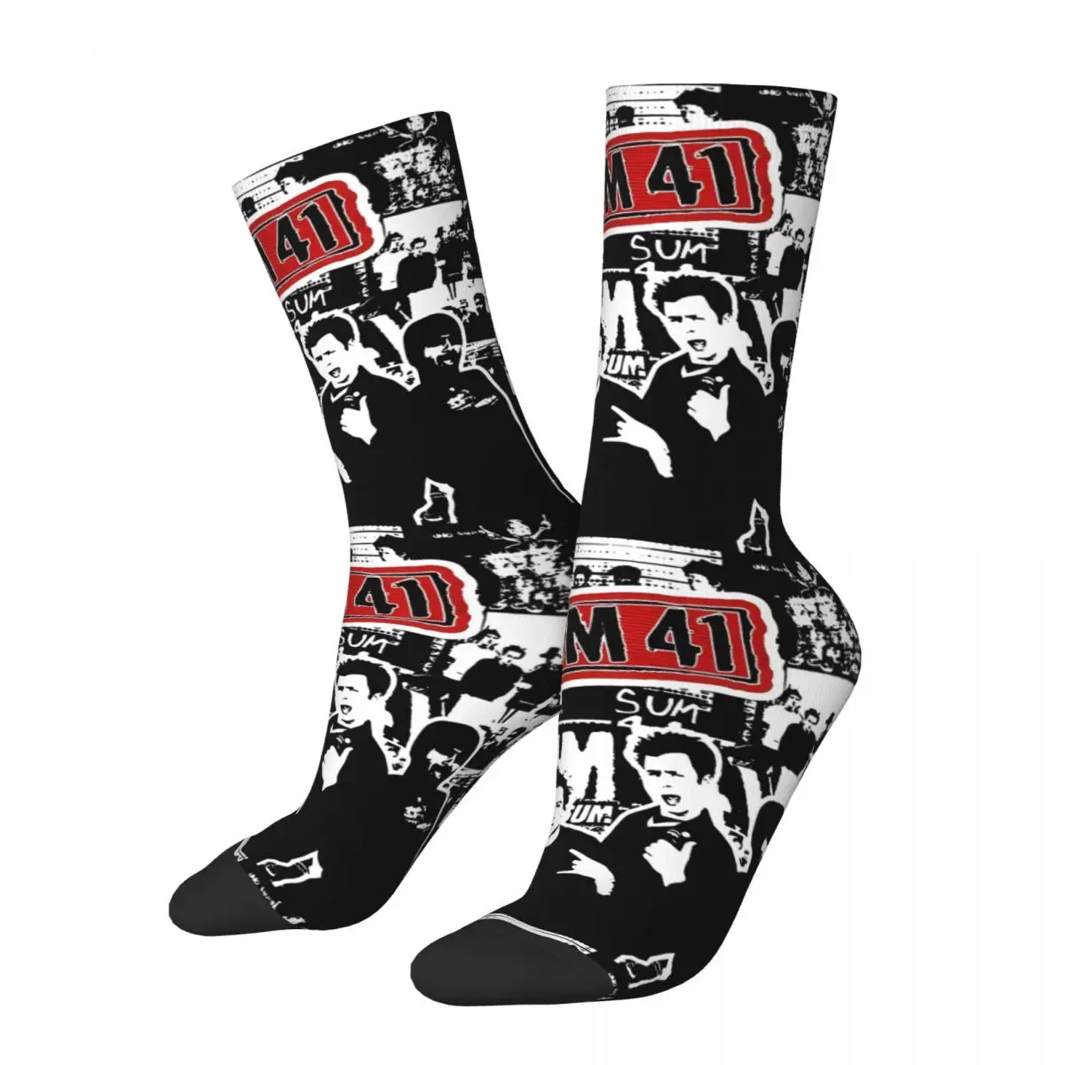 Retro Sum 41 Grunge Basketball Socks Punk Music Polyester Middle Tube Socks for Unisex Sweat Absorbing