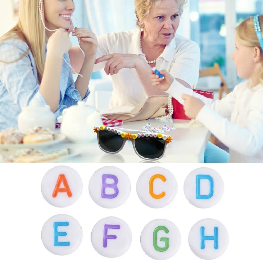 100PCS White Bead Acrylic Letter Beads Colorful Letter Round Alphabet Beads 4X7mm Size Vowel Letter Beads DIY Crafts
